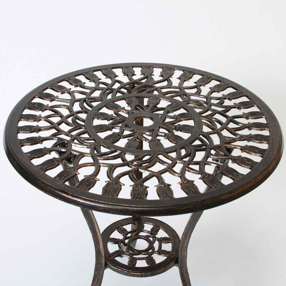 GDF Studio Nassau Outdoor Vintage Style Cast Aluminum Bistro Set with Tulips