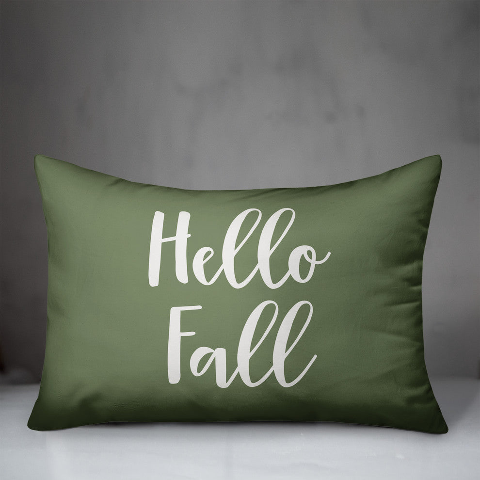 Hello Fall Lumbar Pillow, Green, 14"x20"