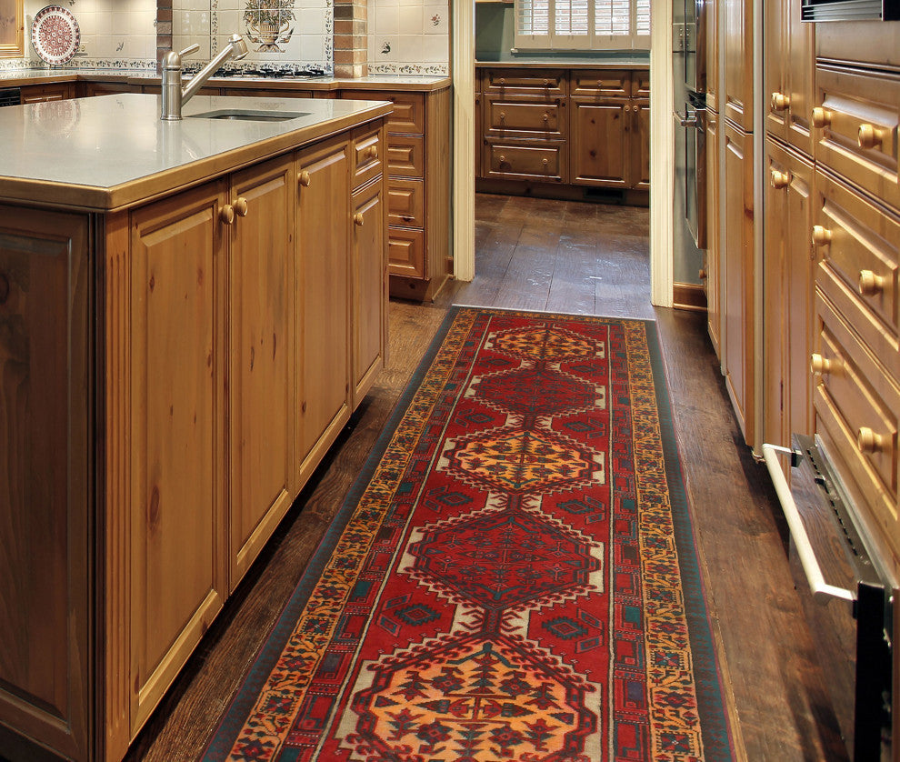 Fine Vintage Distressed Anayatul Red/Gold Runner, 3'5x10'11