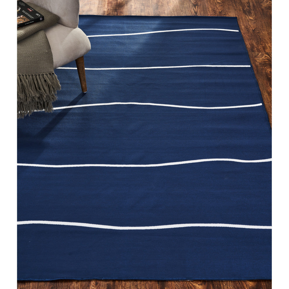 Caymen Rectangle Dark Blue,White Strip Outdoor Rug 3x4'
