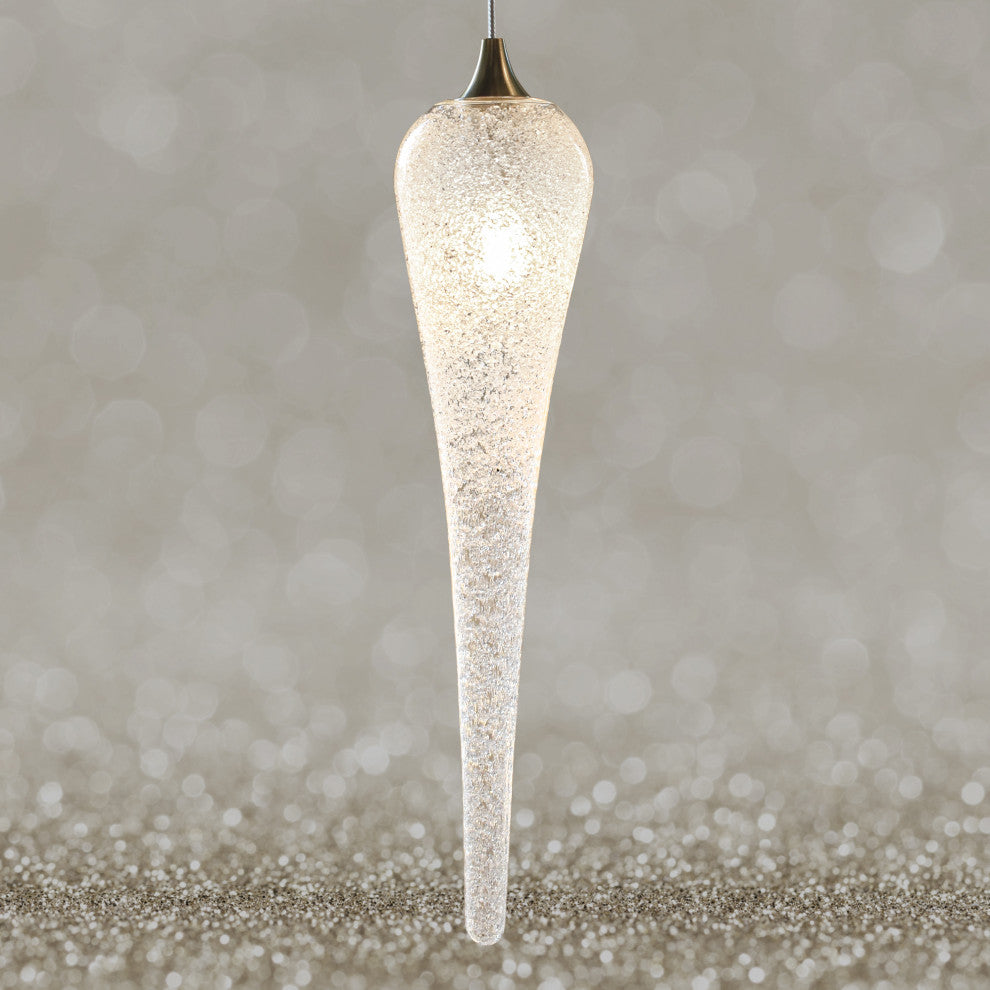 Icicle 14 Blown Glass Chandelier, White, 60", Clear Glass