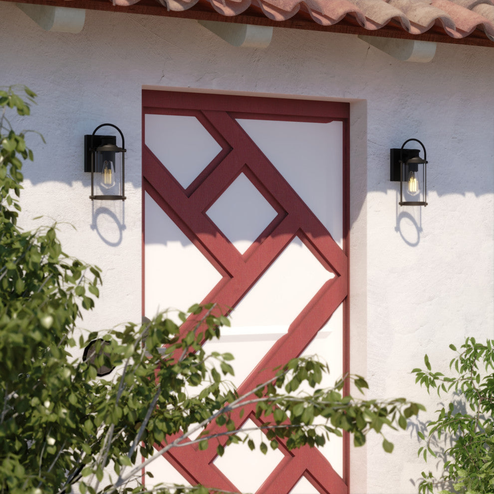 Winfield 1 Light Dusk to Dawn Matte Black Wall Lantern, 5.75"wx11.5"hx5.5"d