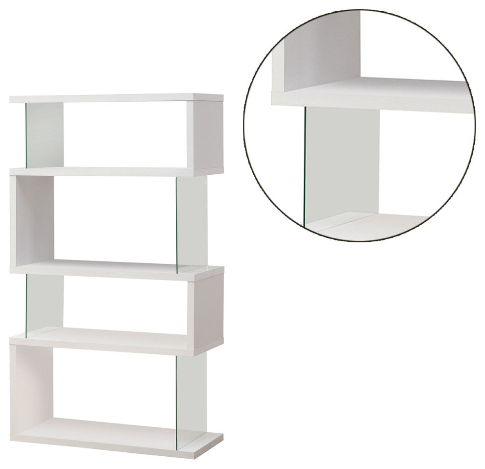 Asymmetrical Snaking Bookcase White Glossy and Clear