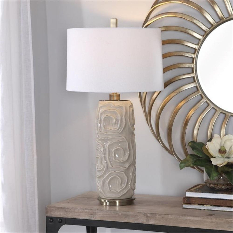 Uttermost Zade Ceramic Fabric and Iron Table Lamp in Warm Gray