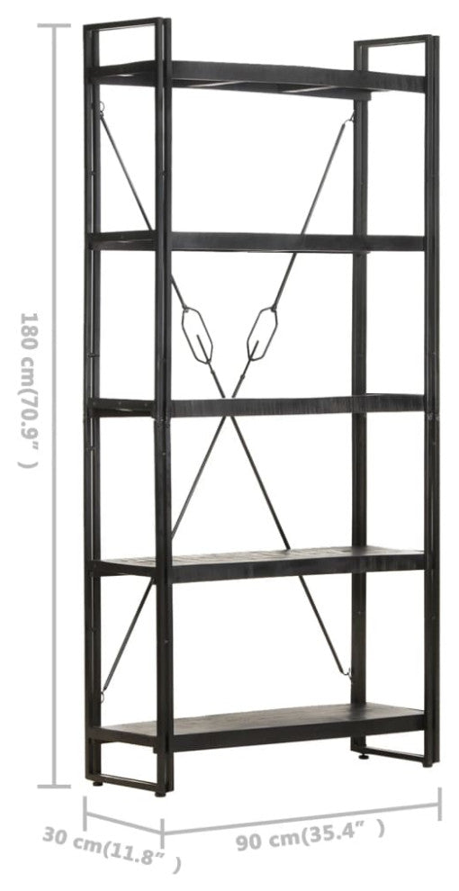 Vidaxl 5-Tier Bookcase Black 35.4"x11.8"x70.9" Solid Mango Wood