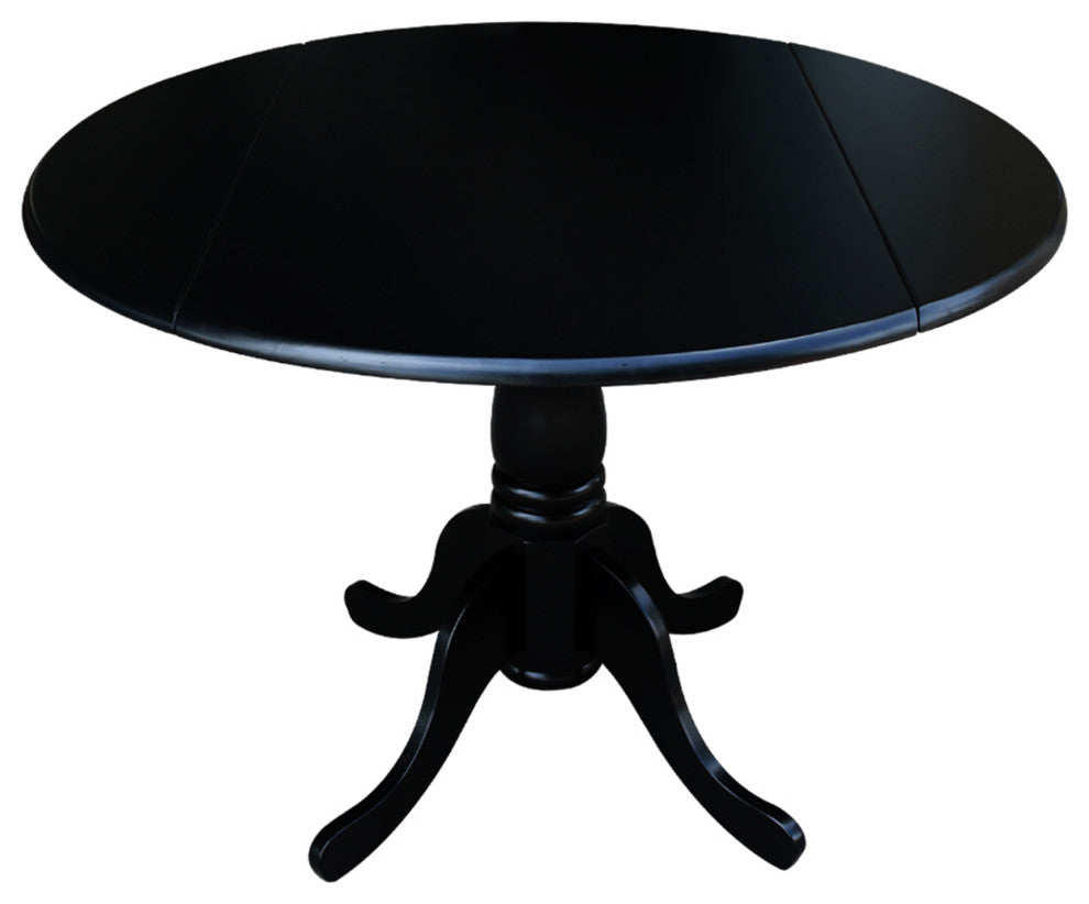 42" Round Dual Drop Leaf Pedestal Table, Black