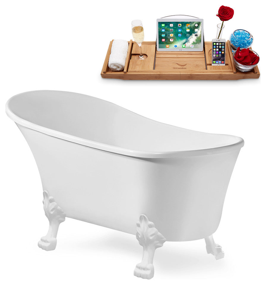 59" Streamline N347WH-IN-ORB Clawfoot Tub and Tray With Internal Drain