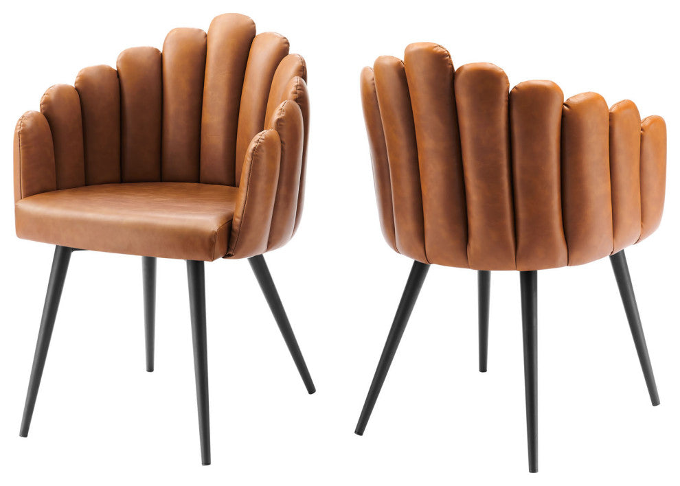 Vanguard Vegan Leather Dining Chair Set of 2 Black Tan -6029
