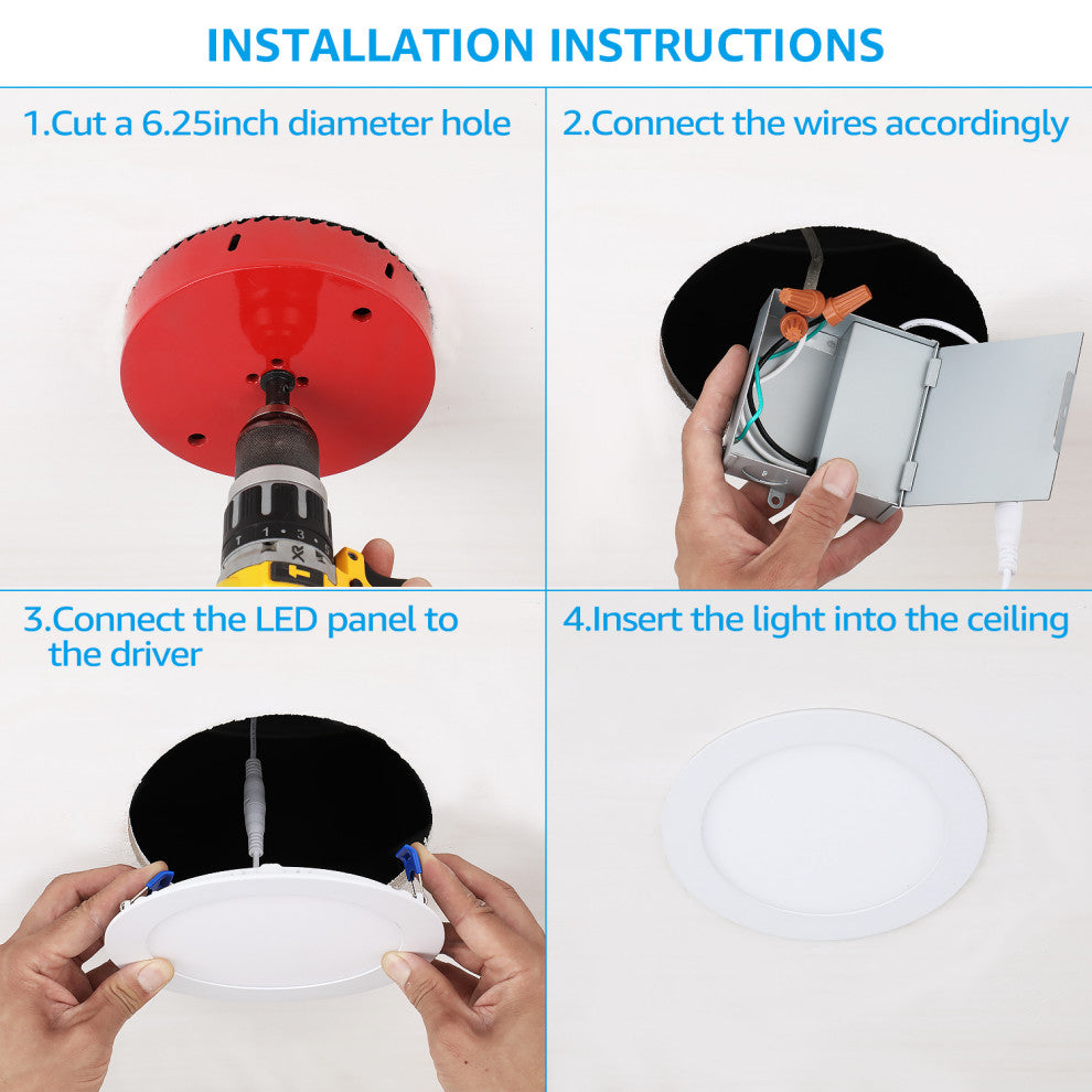 24 Pack 12W 6" LED Recessed Lighting With Junction Box, 2700K Soft White