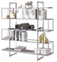 Contemporary Bookcase, Geometric Design With Chrome Frame & Clear Glass Shelves