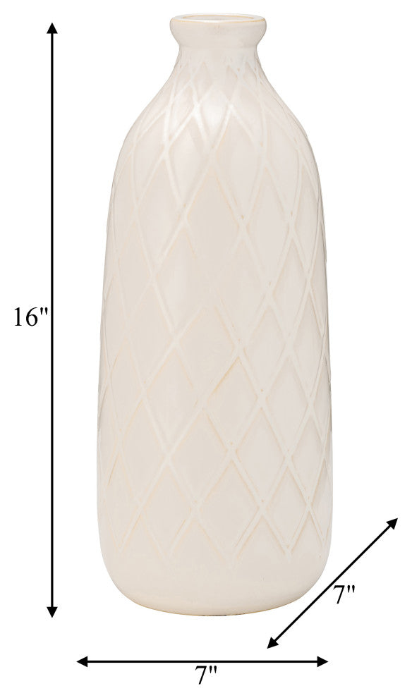 Ceramic 16" Plaid Textured Vase, Beige