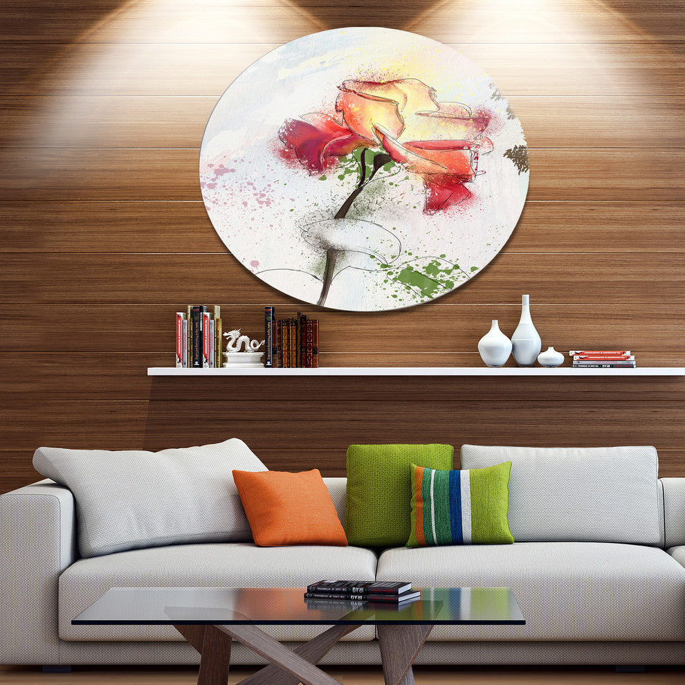 Beautiful Rose Illustration Drawing, Floral Round Wall Art, 11"