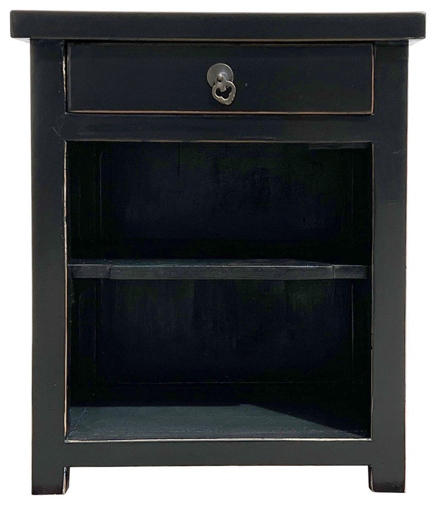 Simple Oriental Black Open Shelf End Table Nightstand Small Cabinet Hcs7667
