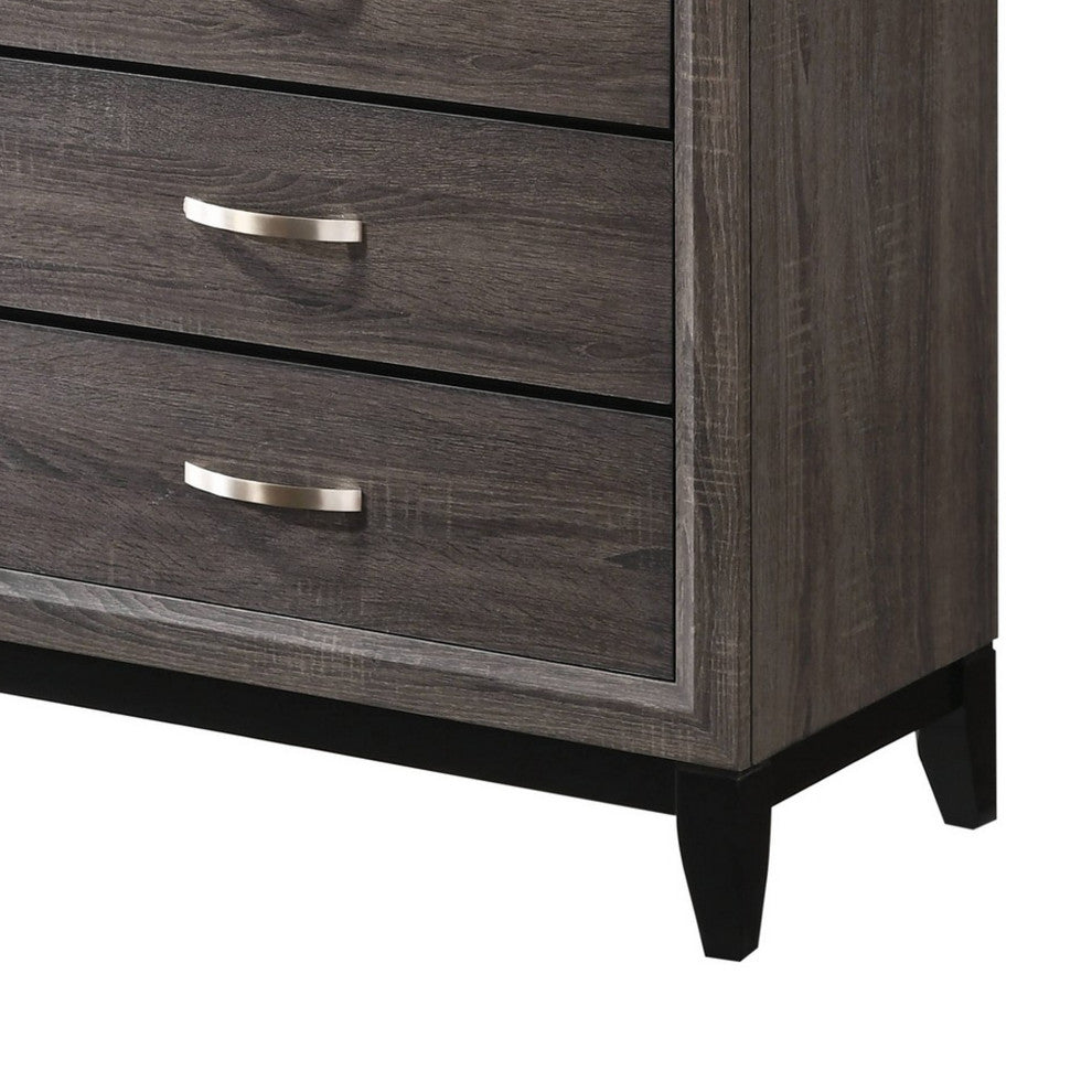 Benzara BM241250 Chest, 5 Storage Drawers and Grain Details, Gray