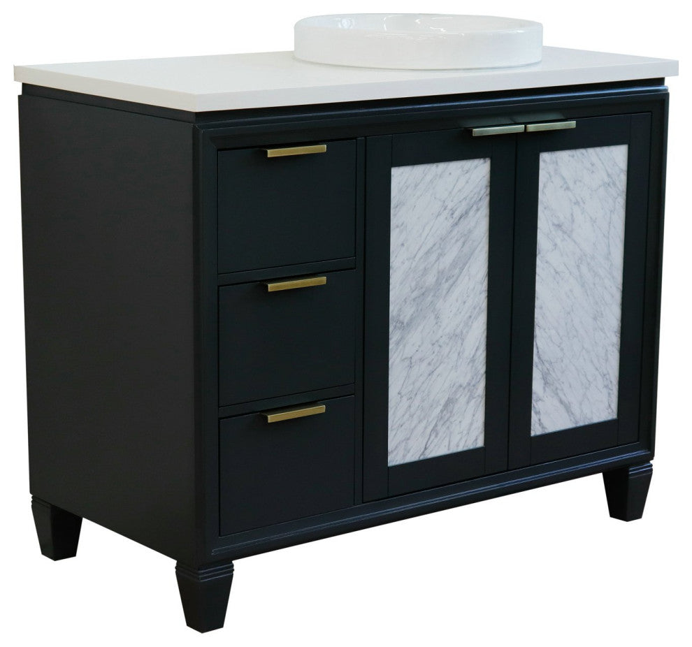 43" Single Vanity, Dark Gray Finish With White Engineered Stone Top
