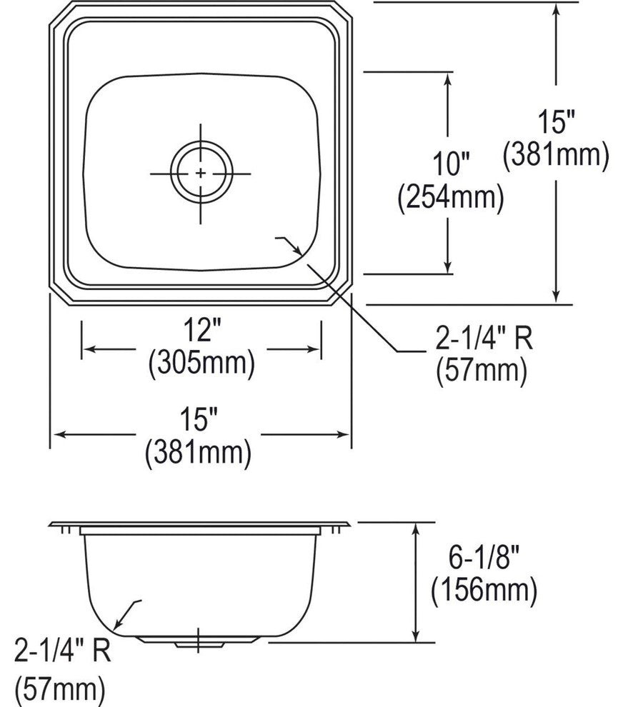Elkay BCR15 Celebrity 15" Single Basin Drop In Stainless Steel - 2 Faucet Holes