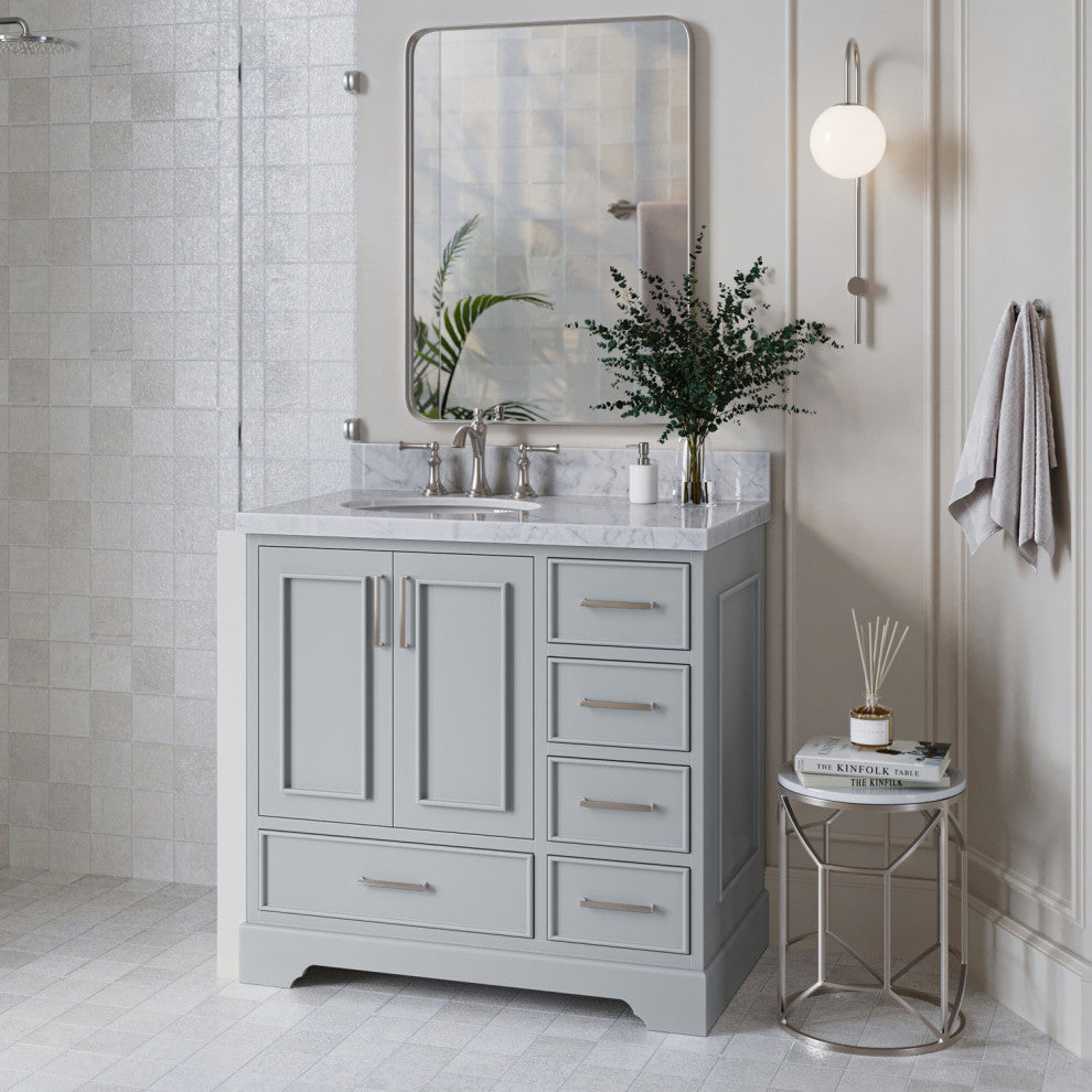 Ariel Stafford 36" Single Left Offset Sink Bathroom Vanity Base, Gray