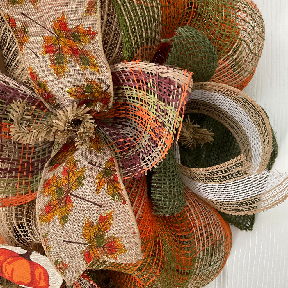 Gather Here with Grateful Hearts Thanksgiving Harvest Wreath Handmade Deco Mesh