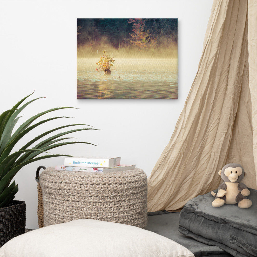 Golden Mist on Waples Pond Rural Landscape Photo Canvas Wall Art Print, 16" X 20"