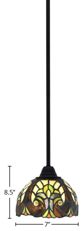 Paramount Mini Pendant, Matte Black, 7" Ivory Cypress Art Glass