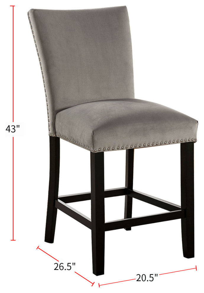 Flannelette And Wooden Dining Chair Of 2 with Backrest Design, Light Gray