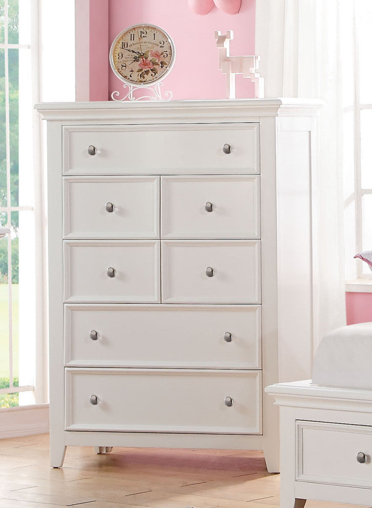 Chest with 5 Drawers and Tapered Legs, White