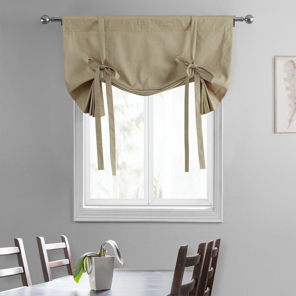 Solid Cotton Tie-Up Window Shade Single Panel, 46W x 63L, Sandstone, 46w X 63l