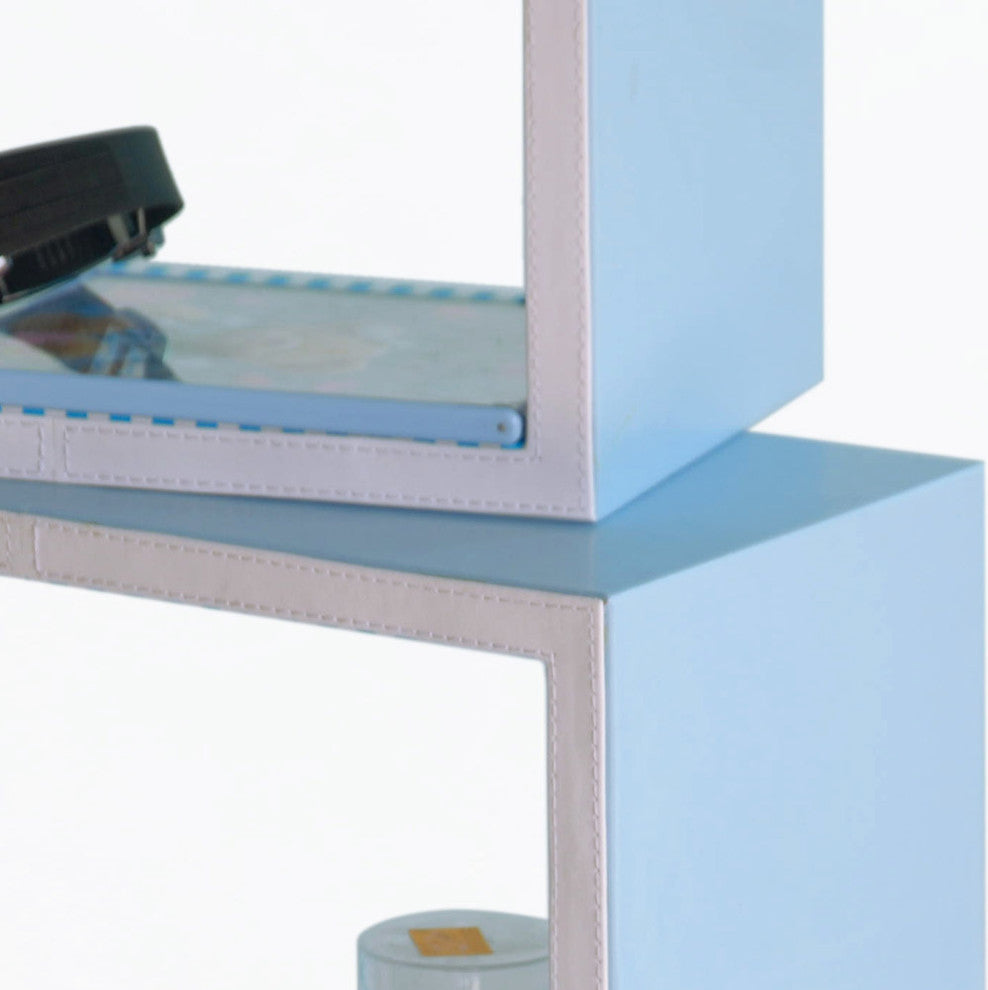 Powder Blue Square Leather Wall Shelf / Bookshelf / Floating Shelf (Set of 3)