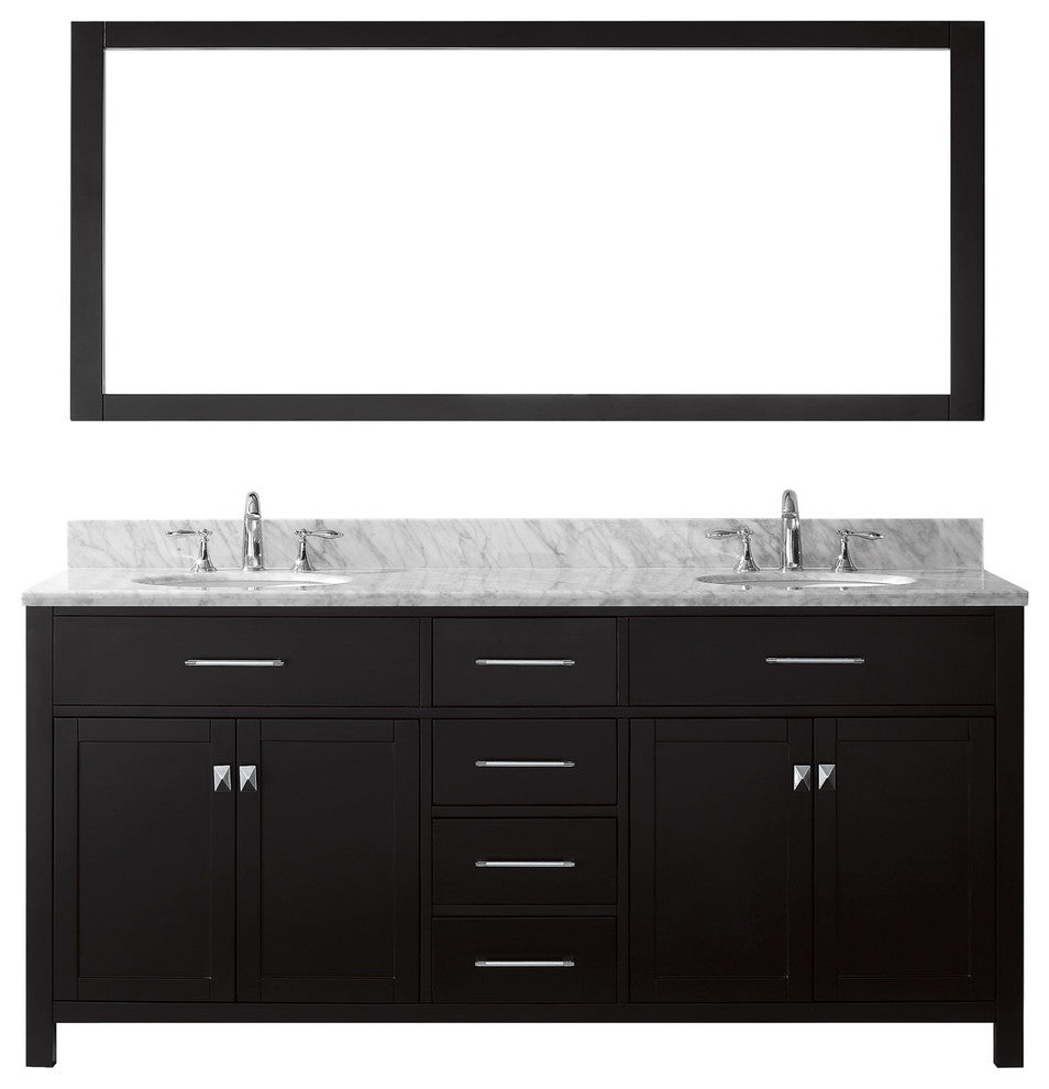 Caroline 72" Double Bathroom Vanity Set Espresso, Marble Countertop
