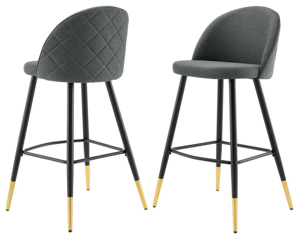 Bar Stool Chair Barstool, Set of 2, Fabric, Metal, Gray, Modern, Bar Pub
