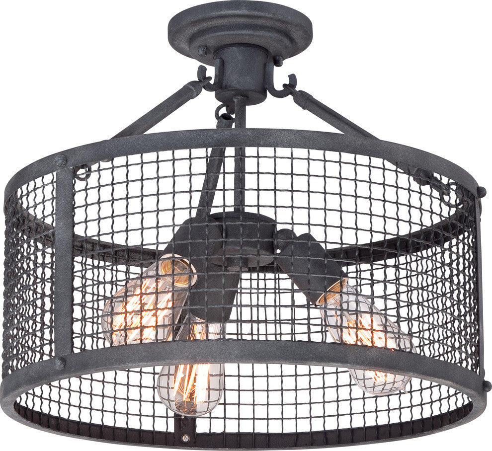 Quoizel WLR1716MB Three Light Semi-Flush Mount Wilder Mottled Black