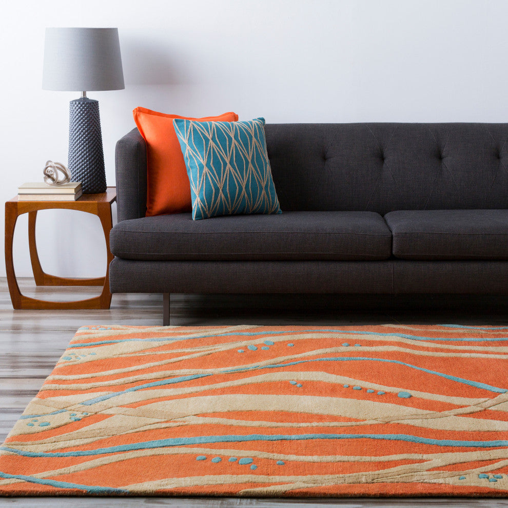 Surya Studio SR-109 8' Round Rug, Bright Orange/Aqua/Beige