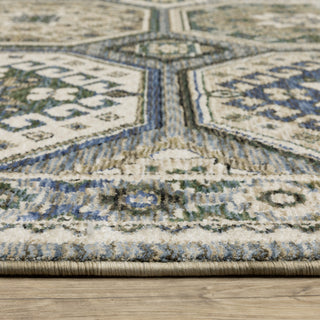 Hanford Panel Medallion Ivory/Blue Fringe Edge Area Rug 6'7" x 9'6"