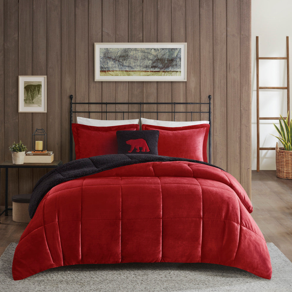 Woolrich Alton Plush to Sherpa Winter Comforter Set, Red, King