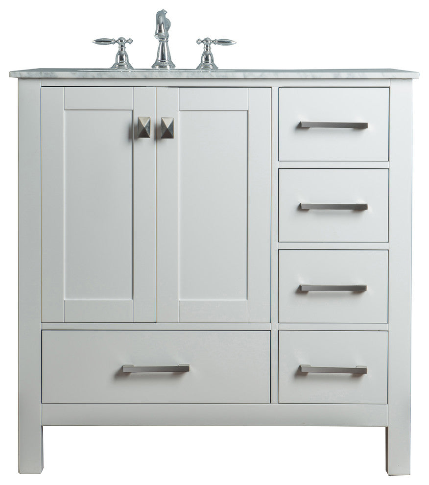 Malibu Single Sink Bathroom Vanity, Pure White, 36", Without Mirror