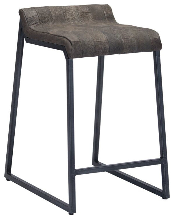 Brown Leather and Dark Grey Counter Stool