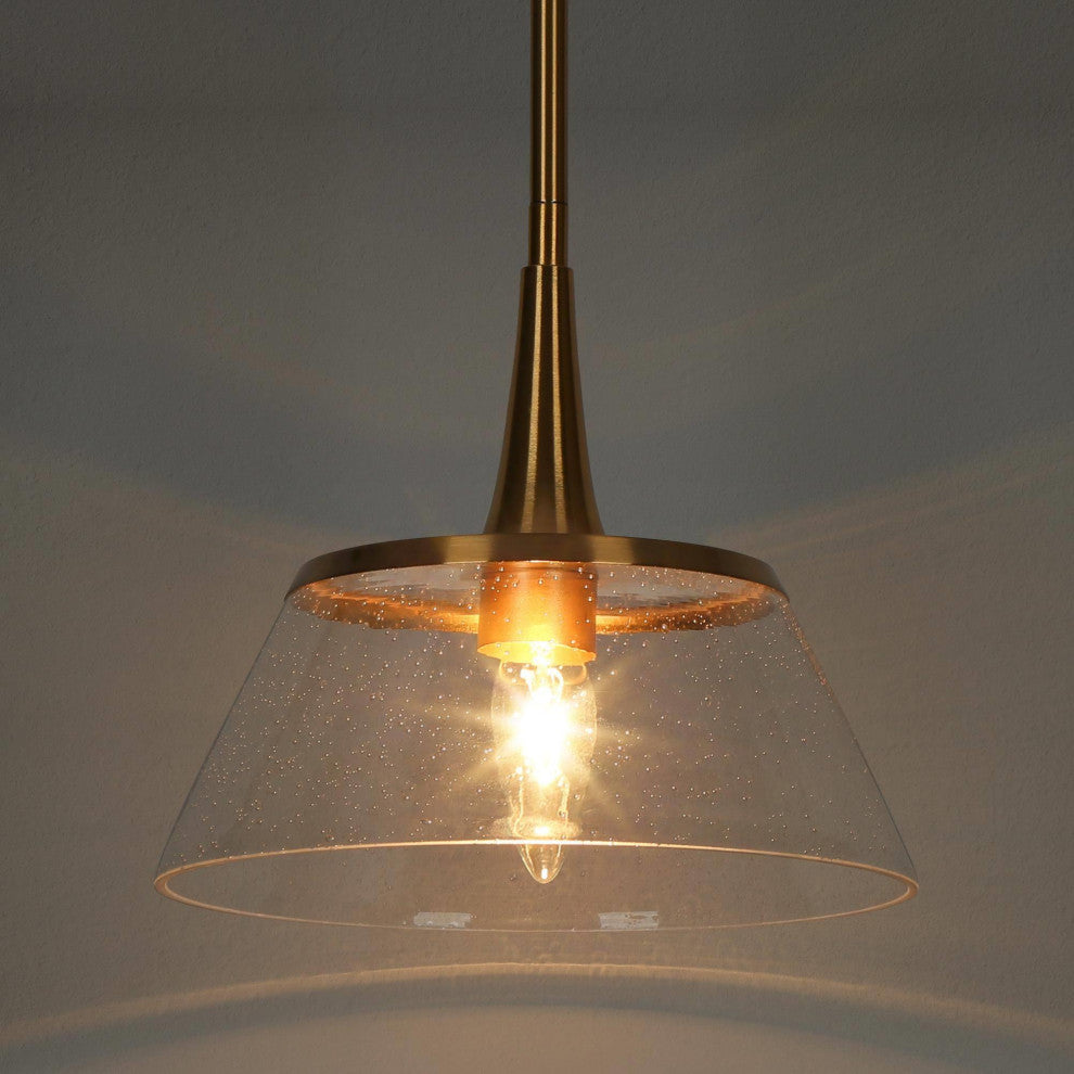 LNC 1-Light Polished Gold With Seeded Glass Modern Linear Mini Pendant Light