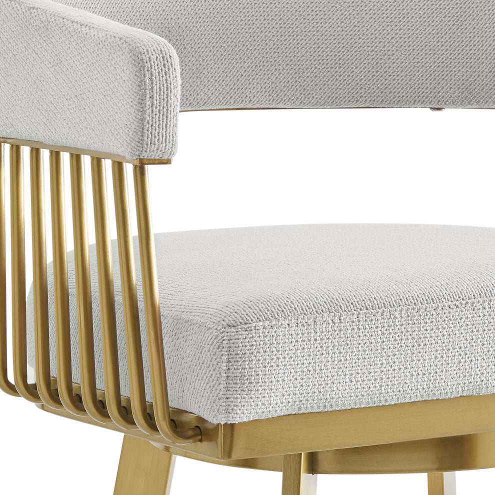 Chelsea Swivel Counter Stool, Gold Brushed Stainless Steel, Silver Fabric, 30"