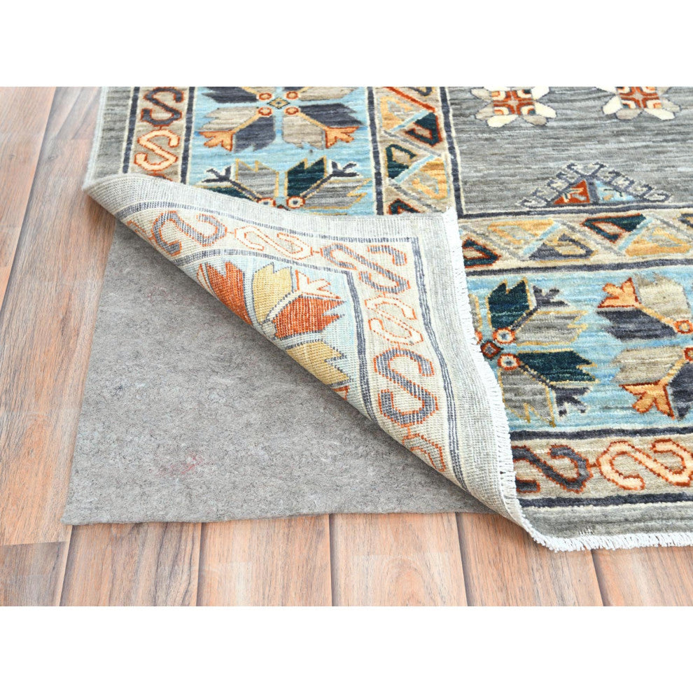 Cadet Gray Armenian Inspired Caucasian Design Wool Hand Knotted Rug 8'3"x9'9"
