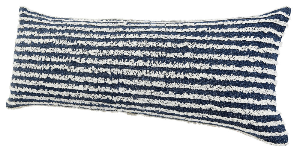 Ox Bay Hand-stitched Blue/White Stripe Organic Cotton Pillow Cover, 14"x36"