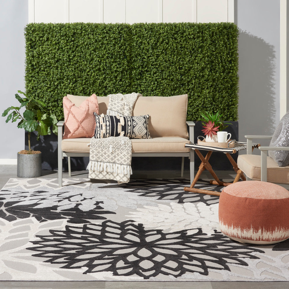 Nourison Aloha 9' x 12' Black White Tropical Area Rug