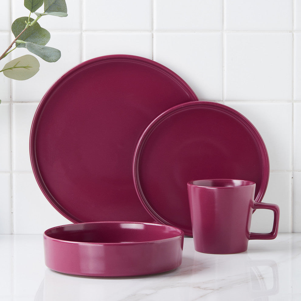 Stone Lain Cleo Stoneware 32 Piece Dinnerware Set, Magenta