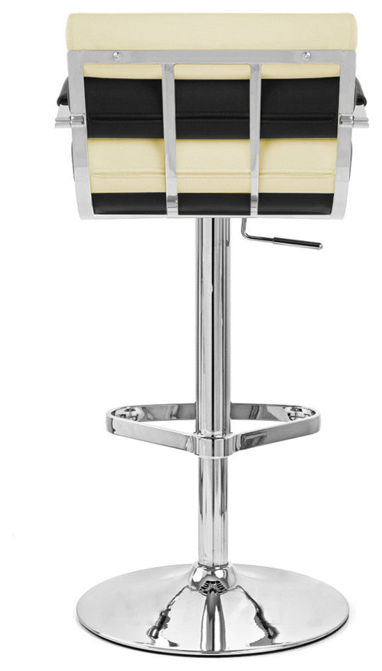 Modern Ego Bar Stool Black/Cream Leatherette Polished Chrome Adjustable Base