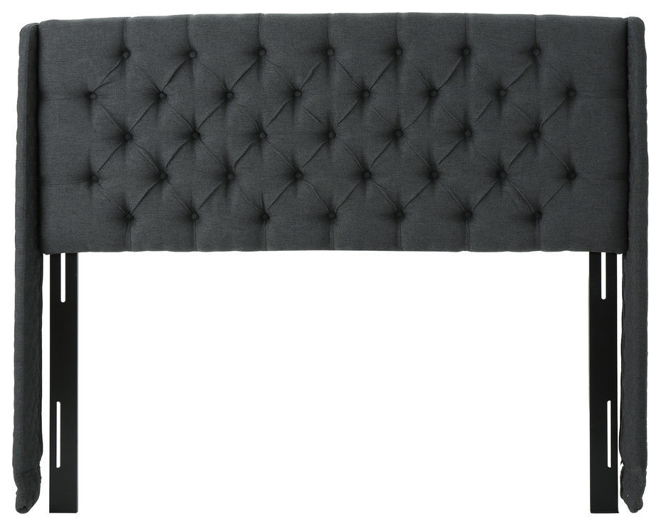 GDF Studio Lidia Wingback Queen/Full Tufted Fabric Headboard, Dark Gray