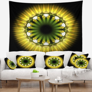 Black Yellow Fractal Flower Pattern Abstract Wall Tapestry, 39"x32"