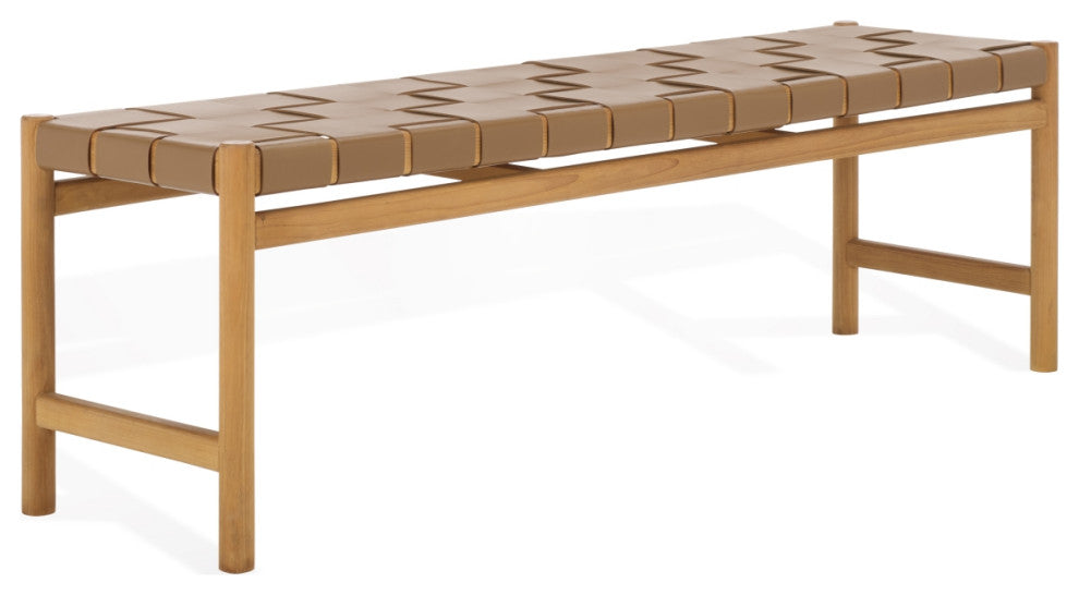Safavieh Couture Devnie Woven Leather Bench, Brown/Natural