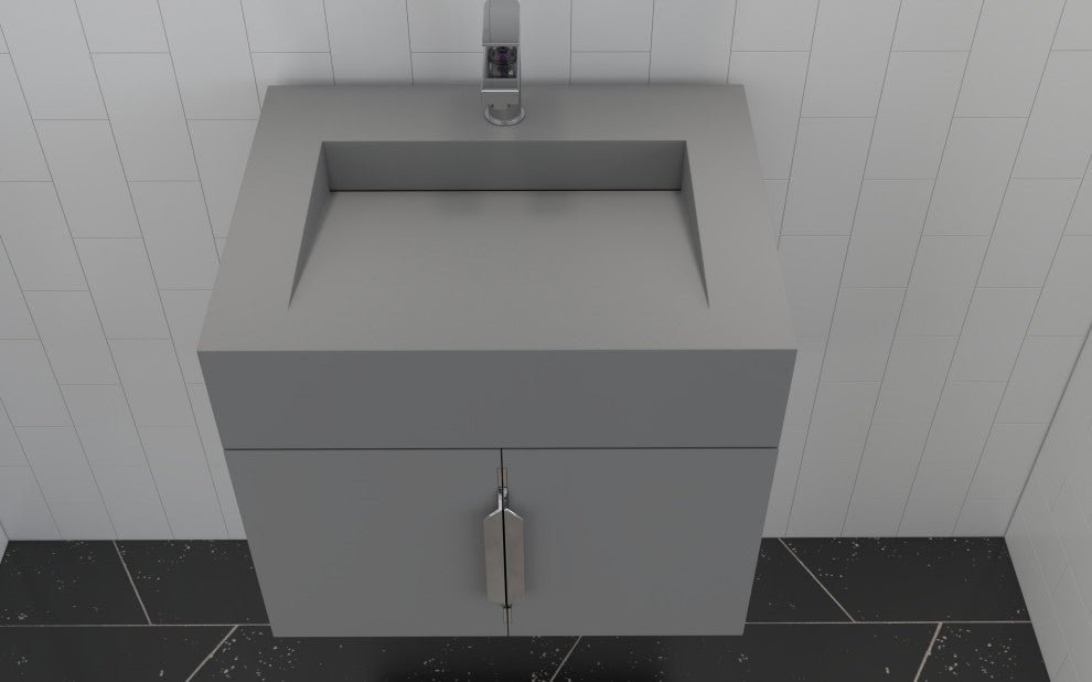 CastelloUSA Nile 24" Wall Mounted Bathroom Vanity Set, Gray, Gray Top, Chrome Handles