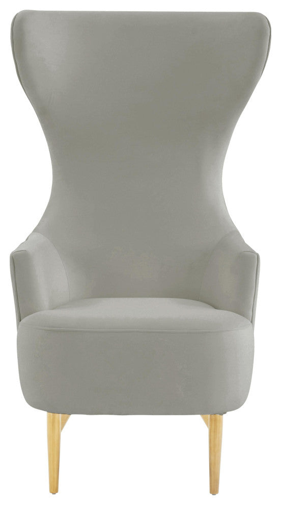 Julia Grey Velvet Channel Tufted Wingback Chair
