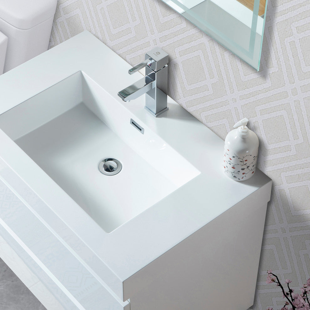 Vanity Art LED Lighted Wall-Hung Single-Sink Vanity With Resin Top, 30"
