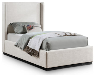 Flynn Linen Textured Fabric Full Bed, Beige, Twin